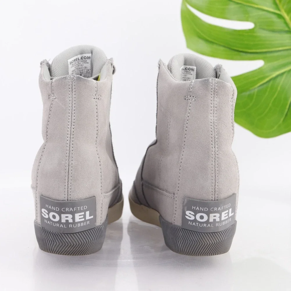 Sorel Womens Out N About Boots Size 8.5 Waterproof Gray Suede Wedge Heel Lace Up